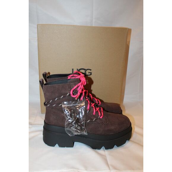 UGG WOMEN'S BRISBANE SUEDE‎ LACE UP PLATFORM WATERPROOF BOOTS CEDAR BROWN SZ 10 - Picture 1 of 8
